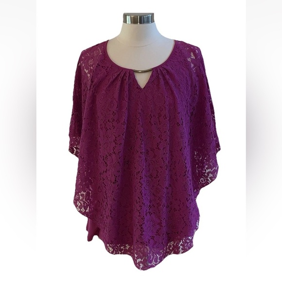 Simply Emma Tops - Lace Overlay Batwing Top Plus 1X Blouse Fairy Whimsigoth Purple Simply Emma